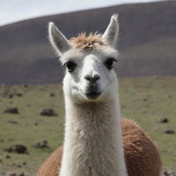 A lama is captured in a still frame from a video, with its quirky expressions and fuzzy body detailed against a scenic backdrop.