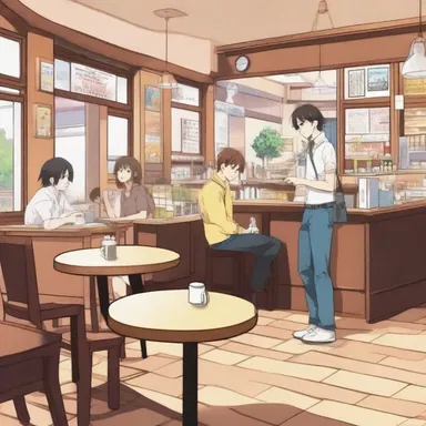 In the popular anime series, the characters hang around their favorite café.