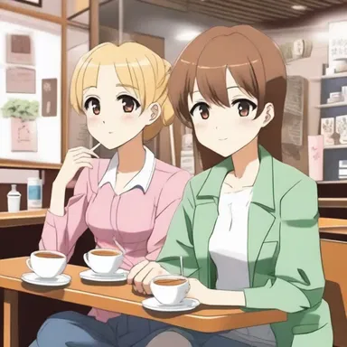 In the popular anime series, the characters hang around their favorite café.