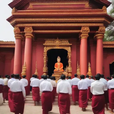 During the religious ceremony, the devotees hang around the temple to seek blessings.