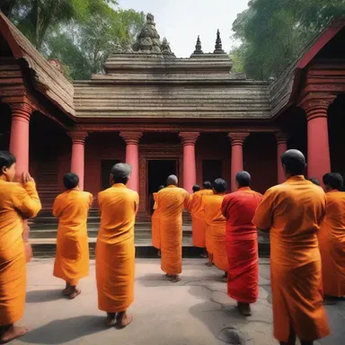 During the religious ceremony, the devotees hang around the temple to seek blessings.