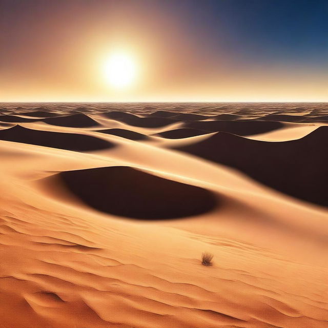 A high quality digital art depicting a scorching desert under the blazing sun