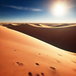 A high quality digital art depicting a scorching desert under the blazing sun