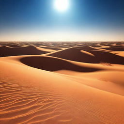 A high quality digital art depicting a scorching desert under the blazing sun