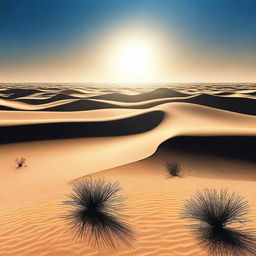 A high quality digital art depicting a scorching desert under the blazing sun