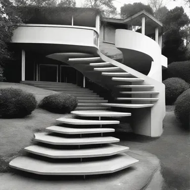 The modernist house had a unique fifty-eight step staircase.