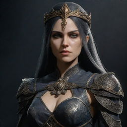 Melina, a character from the Elden Ring game with distinctive features, in meticulously detailed gameodinspired attire against a dark fantastical game setting.