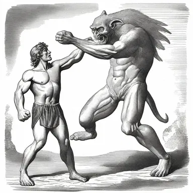 The twopenny-halfpenny creature from the ancient myth was easily defeated by the hero with a single strike.