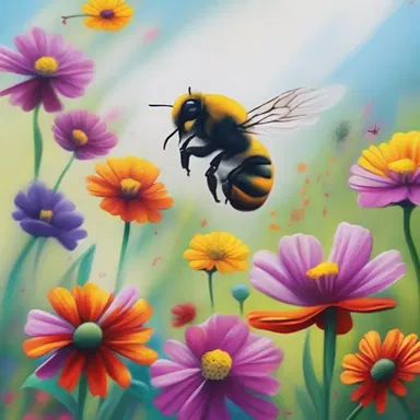 The artist created a stunning painting of a bee hovering over a field of vibrant flowers.