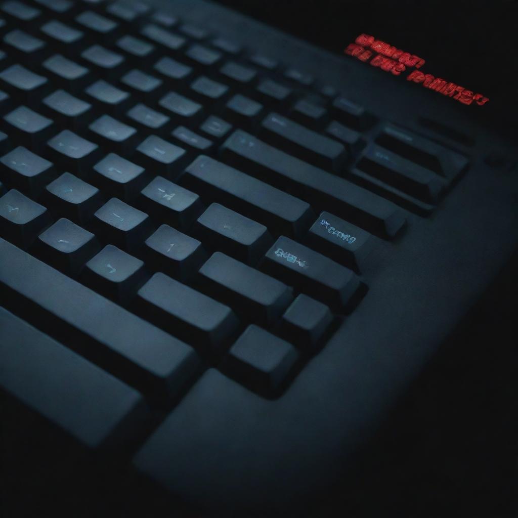 A dynamic film poster featuring a computer keyboard as the main focus, with dramatic lighting and bold typography imbuing an element of suspense.