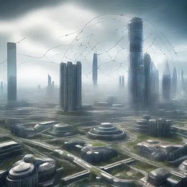 In the futuristic city, the force field fence surrounds the entire civilization, protecting it from external threats.
