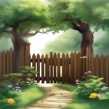 As the protagonist walked along the path, he noticed a high wooden fence blocking access to a mysterious garden.