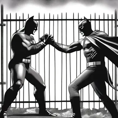 The superhero and villain fence over their conflicting ideologies, engaging in a fierce argument that transcends physical combat.