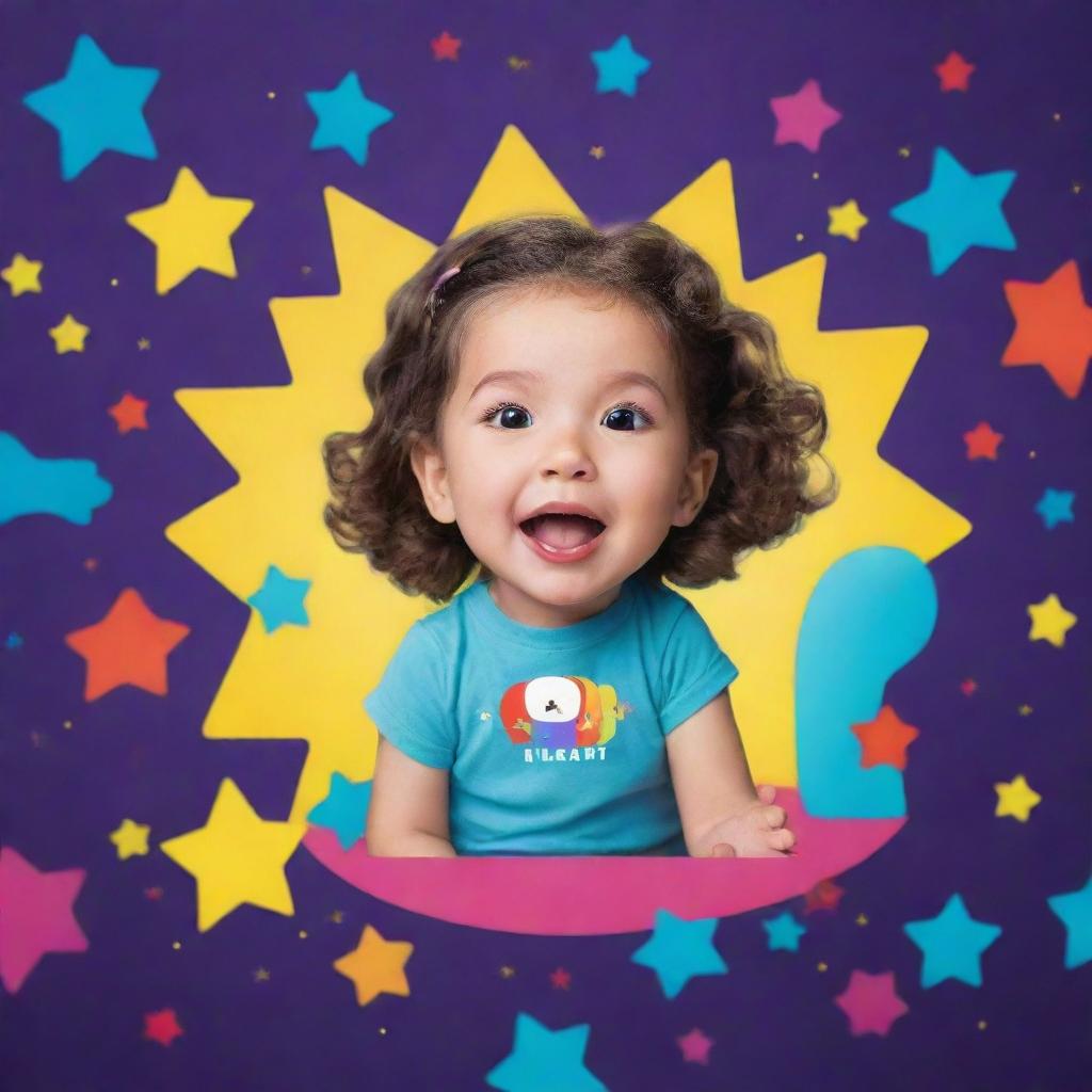 Create a vibrant and playful image suitable for a kids' YouTube channel, incorporating elements such as cartoon characters, bright colors, and stars.