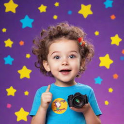 Create a vibrant and playful image suitable for a kids' YouTube channel, incorporating elements such as cartoon characters, bright colors, and stars.