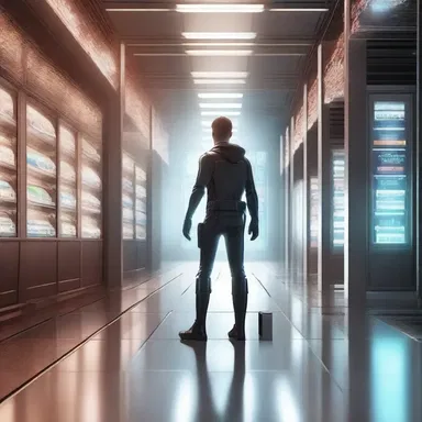 In the futuristic world of the novel, the protagonist uses advanced technology to fence stolen goods undetected.