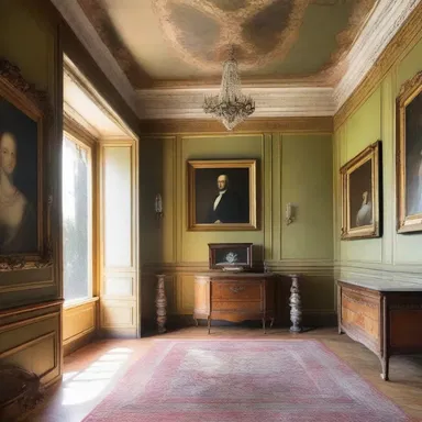 The elegant mansion features a hidden compartment behind a painting, where the owner discreetly fences stolen goods.