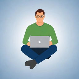 Generate an image of a man sitting with a laptop, illustrated in a flat, modern icon style.