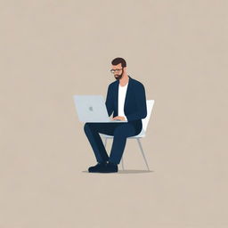 Generate an image of a man sitting with a laptop, illustrated in a flat, modern icon style.