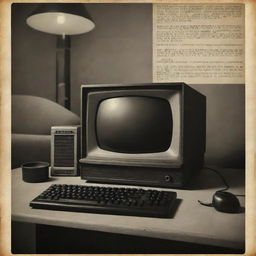 A revised vintage cinema poster with only a computer keyboard as the focal point, embedded within classic cinema ambiance excluding a computer monitor.