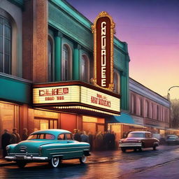 A vibrant digital art image capturing a classic cinema scene in Ukraine