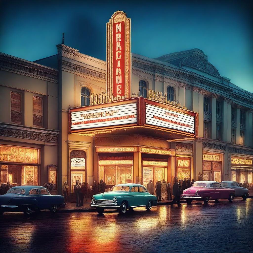 A vibrant digital art image capturing a classic cinema scene in Ukraine