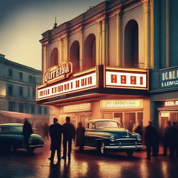 A vibrant digital art image capturing a classic cinema scene in Ukraine