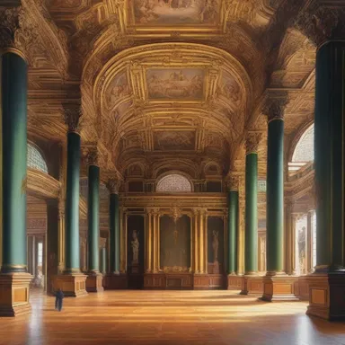 The artist captured the roominess of the grand hall in his painting, showcasing the vastness of the space.