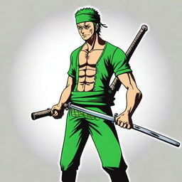 A high-quality digital art piece that closely resembles Zoro from the One Piece manga