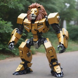 A sophisticated transformer robot beautifully transforming into a majestic lion