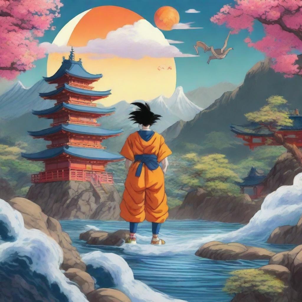 A captivating digital art piece that blends elements of anime, Japanese culture, and Dragon Ball