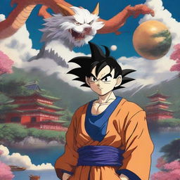 A captivating digital art piece that blends elements of anime, Japanese culture, and Dragon Ball