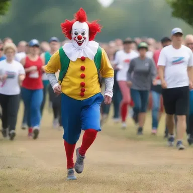 The runner dressed as a clown who shouted 'Why did the scarecrow win an award? Because he was outstanding in his field!' as he ran by the crowd.