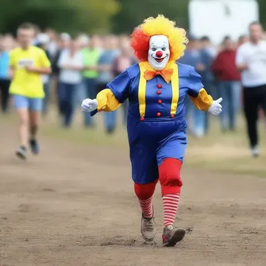 The runner dressed as a clown who shouted 'Why did the scarecrow win an award? Because he was outstanding in his field!' as he ran by the crowd.