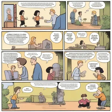 In the comic strip, the character quickly ran by the other characters as they continued their conversation.