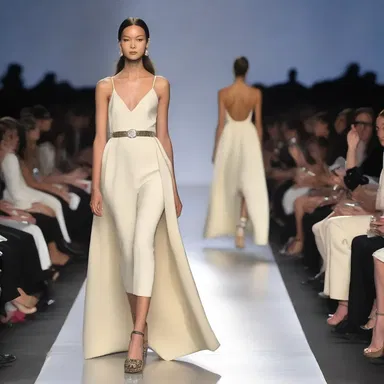 The model confidently displayed the latest collection by the designer as she elegantly ran by the audience on the runway.