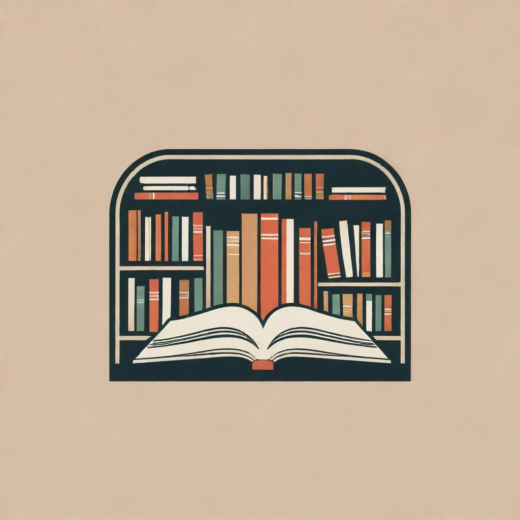 A logo for a bookstore and library, combining elements of books, shelves, and reading culture