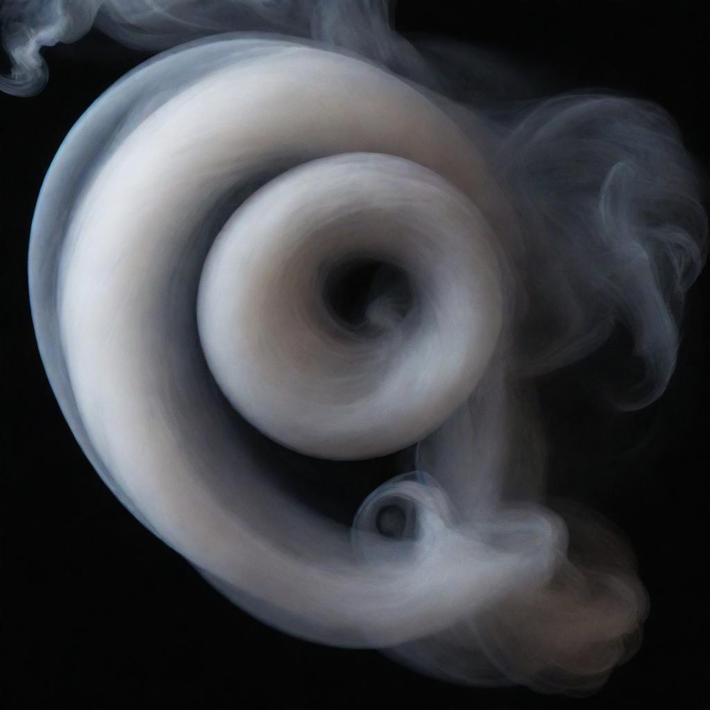 An intricate scene of swirling, wispy smoke curling upward against a dark background.