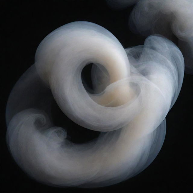 An intricate scene of swirling, wispy smoke curling upward against a dark background.