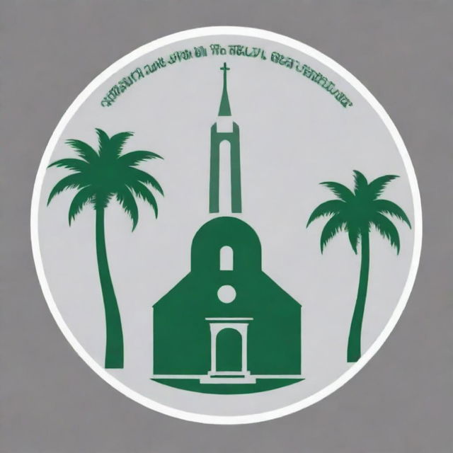 A logo featuring a green palm tree standing tall as the bell tower of a grey church building. The tree and church are enclosed in a round circle with the words 'Ranting Dalyes Eti' swirling around.