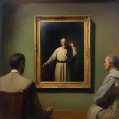 In the mysterious painting, the telepathist astounds the audience by accurately revealing the secret thoughts of a volunteer.