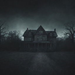 A YouTube channel banner for a scary story channel, filled with moody, dark colors, eerie landscapes, haunted houses, and ghostly figures subtly blended into the background.