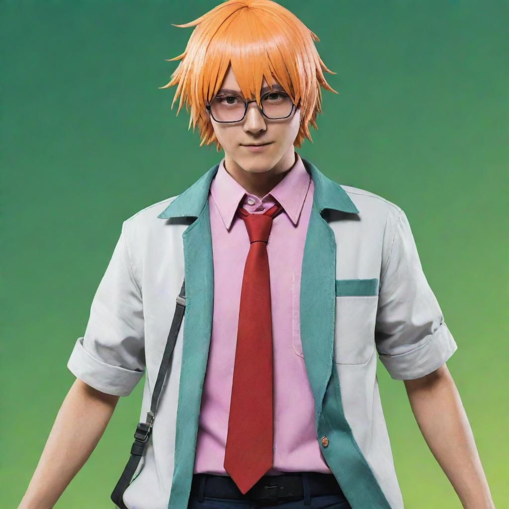 Create a 2D cartoonish art of the character Denji from Chainsaw Man, in his Chainsaw Form. Capture his unique characteristics and outfit in a playful, exaggerated style unique to cartoons.