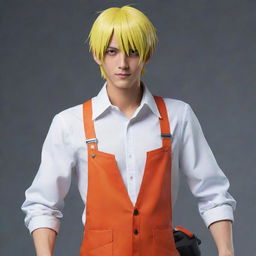 Create a 2D cartoonish art of the character Denji from Chainsaw Man, in his Chainsaw Form. Capture his unique characteristics and outfit in a playful, exaggerated style unique to cartoons.