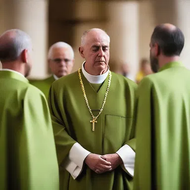 The priest wore an olive drab robe during the religious ceremony.