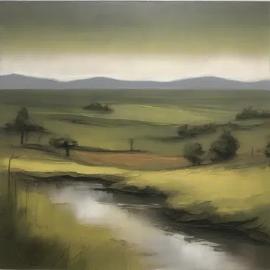 The artist used different shades of olive drab to create a unique and textured landscape painting.