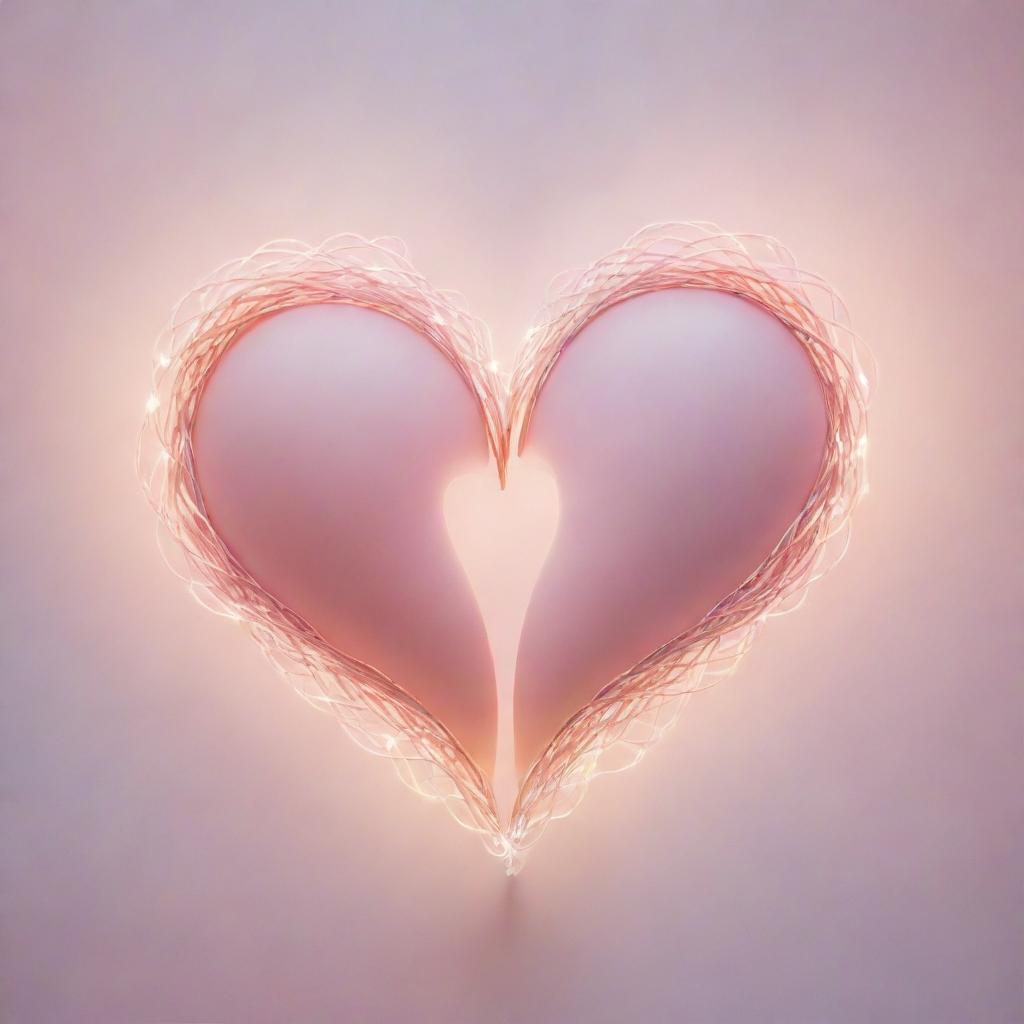 A conceptual representation of love. The image shows two hearts intertwined, radiating warmth and light. The atmosphere is tender, filled with pastel colors.