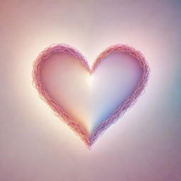 A conceptual representation of love. The image shows two hearts intertwined, radiating warmth and light. The atmosphere is tender, filled with pastel colors.