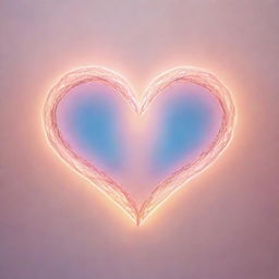 A conceptual representation of love. The image shows two hearts intertwined, radiating warmth and light. The atmosphere is tender, filled with pastel colors.