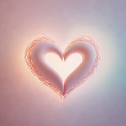 A conceptual representation of love. The image shows two hearts intertwined, radiating warmth and light. The atmosphere is tender, filled with pastel colors.